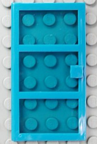 x39c04 - Door 1 x 4 x 6 with 3 Panes and Square Handle with Fixed Trans-Dark Blue Glass