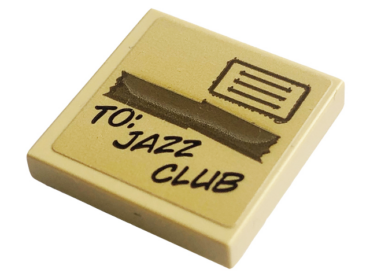 11203pb098 - Tile, Modified 2 x 2 Inverted with Black 'TO: JAZZ CLUB' and Dark Tan Tape Pattern (Sticker) - Set 40586