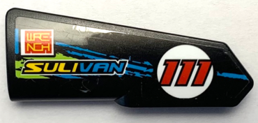 11947pb090 - Technic, Panel Fairing #22 Very Small Smooth, Side A with 'SULIVAN', 'WRENCH', Red '111' in Circle and Blue and Lime Stripes Pattern (Sticker) - Set 42103