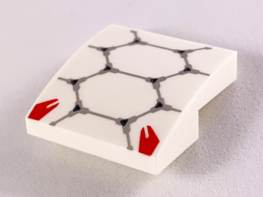 15068pb195 - Slope, Curved 2 x 2 x 2/3 with Light Bluish Gray Scale Armor Outlines and Red Highlights Pattern