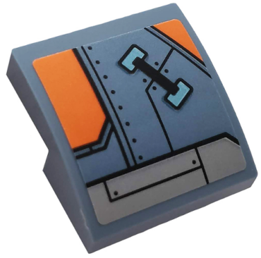 15068pb209L - Slope, Curved 2 x 2 x 2/3 with Orange and Light Bluish Gray Hull Plates Pattern Model Left Side (Sticker) - Set 76102