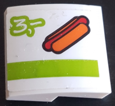 15068pb244 - Slope, Curved 2 x 2 x 2/3 with Hot Dog, Lime Stripe and Number 3 Pattern (Sticker) - Set 60110