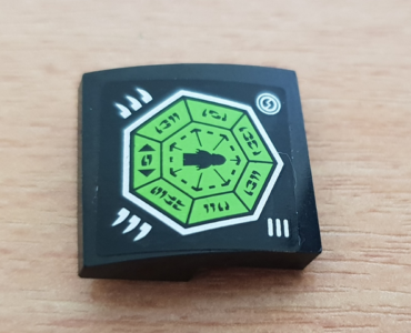 15068pb251 - Slope, Curved 2 x 2 x 2/3 with Lime Heptagon and Spider Fangs Symbols Pattern (Sticker) - Set 70130