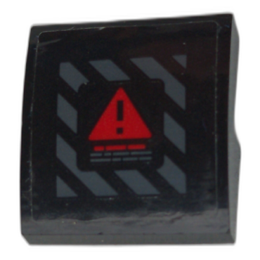 15068pb353 - Slope, Curved 2 x 2 x 2/3 with Red Warning Triangle on Dark Bluish Gray Danger Stripes Pattern (Sticker) - Set 70923