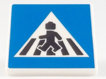 15210pb084 - Road Sign 2 x 2 Square with Open O Clip with Crosswalk with Minifigure Pattern