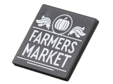 15210pb143 - Road Sign 2 x 2 Square with Open O Clip with White Pumpkin, Plumes, and 'FARMER'S MARKET' Pattern