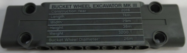 15458pb007 - Technic, Panel Plate 3 x 11 x 1 with White 'BUCKET WHEEL EXCAVATOR MK III' and Technical Data Pattern (Sticker) - Set 42055
