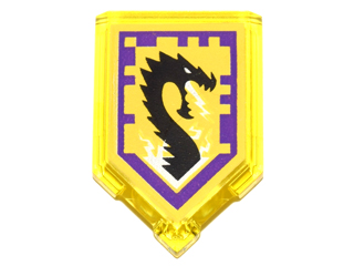 22385pb015 - Tile, Modified 2 x 3 Pentagonal with Nexo Power Shield Pattern - Storm Dragon