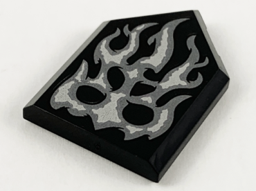 22385pb198 - Tile, Modified 2 x 3 Pentagonal with Silver Flame Pattern