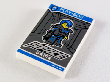 26603pb046 - Tile 2 x 3 with 'PLAY-BOX', 'SPACE GAME' and Collectible Minifigures Series 16 Cyborg Pattern