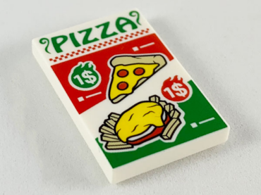 26603pb047 - Tile 2 x 3 with Red and Green 'PIZZA' Ad Pattern