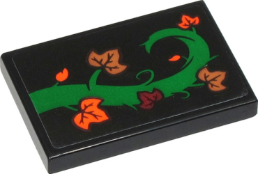 26603pb098L - Tile 2 x 3 with Green Tree Branch with Dark Red, Orange and Medium Nougat Leaves Pattern Model Left Side (Sticker) - Set 40423