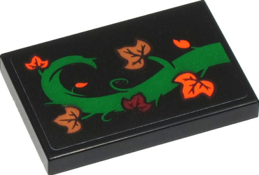 26603pb098R - Tile 2 x 3 with Green Tree Branch with Dark Red, Orange and Medium Nougat Leaves Pattern Model Right Side (Sticker) - Set 40423