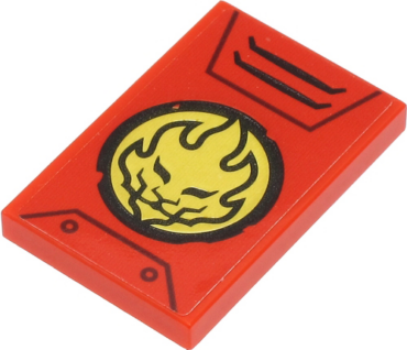 26603pb106 - Tile 2 x 3 with Lion Head in Gold Circle and Black Lines on Red Background Pattern (Sticker) - Set 71704