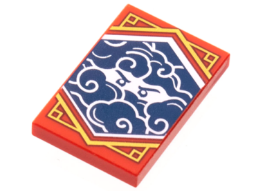 26603pb214 - Tile 2 x 3 with White Stern Eyes and Clouds on Dark Blue Background with Gold Trim Pattern (Ninjago Stealth Banner)