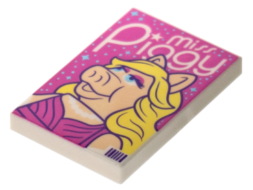 26603pb235 - Tile 2 x 3 with Miss Piggy Poster, Metallic Light Blue Stars on Dark Pink Background, Bar Code in Corner Pattern