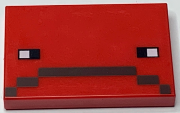 26603pb250 - Tile 2 x 3 with Pixelated Black and White Eyes and Dark Brown Frown Pattern (Minecraft Strider Face)