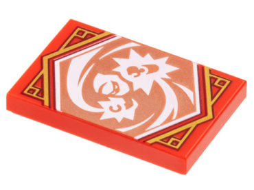 26603pb300 - Tile 2 x 3 with White Ninja with Energy Burst Hands on Copper Background with Gold Trim Pattern (Ninjago Focus Banner)