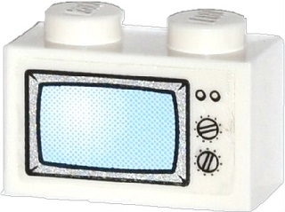 3004pb119 - Brick 1 x 2 with Blue TV Screen, 2 Buttons and 2 Knobs Pattern (Sticker) - Set 60036
