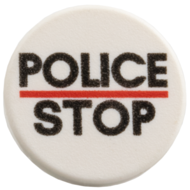 30261px1 - Road Sign 2 x 2 Round with Clip with Black 'POLICE' and 'STOP', Red Line Pattern