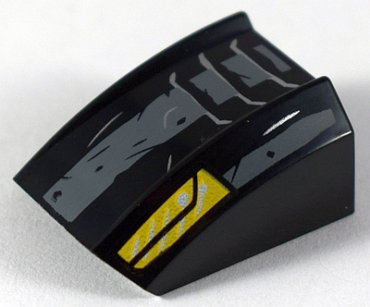 30602pb099 - Slope, Curved 2 x 2 Lip with Silver Vents and Yellow Hood Latches Pattern
