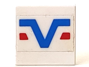 3068pb0042 - Tile 2 x 2 with Blue -V- and Red Lines Pattern (Sticker) - Set 6346