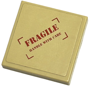 3068pb0303 - Tile 2 x 2 with 'FRAGILE HANDLE WITH CARE' Pattern (Sticker) - Sets 8196 / 8199
