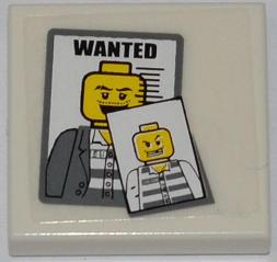 3068pb0564 - Tile 2 x 2 with 'WANTED' and 2 Jail Prisoner Photos Pattern (Sticker) - Set 7498