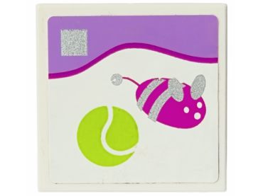 3068pb0748 - Tile 2 x 2 with Lime Tennis Ball, Silver and Dark Pink Toy Mouse Pattern (Sticker) - Set 41007