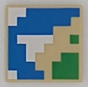 3068pb1892 - Tile 2 x 2 with Pixelated Blue, Green, and White Pattern (Minecraft Map)