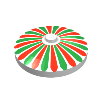 3960p01 - Dish 4 x 4 Inverted (Radar) with Solid Stud with Red and Green Stripes / Petals Pattern