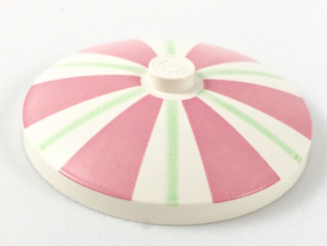 3960pb001 - Dish 4 x 4 Inverted (Radar) with Solid Stud with Thick Pink and Thin Light Green Stripes Pattern