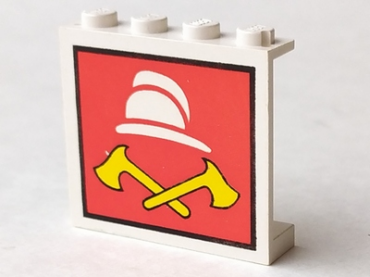 4215apx4 - Panel 1 x 4 x 3 - Solid Studs with White Fireman Cap and 2 Yellow Axes Pattern