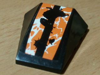 47753pb078 - Wedge 4 x 4 Triple Curved No Studs with Black, Orange and White Splatter Pattern (Sticker) - Set 42007