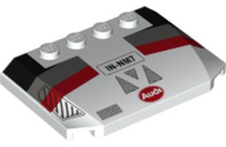 52031pb140 - Wedge 4 x 6 x 2/3 Triple Curved with 'IN-NM7' Oval Audi Logo and Black, Dark Bluish Gray and Red Racing Stripes Pattern