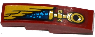 61678pb091L - Slope, Curved 4 x 1 with Gold Wing and Pipe Pattern Model Left Side (Sticker) - Set 70600