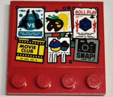 6179pb274 - Tile, Modified 4 x 4 with Studs on Edge with Bulletin Board / Pinboard, Posters, 'ROLL PLAY', 'MOVIE CLUB' and 'SNAP!' Pattern (Sticker) - Set 60329