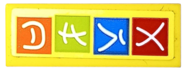 63864pb121 - Tile 1 x 3 with White Ninjago Logogram 'ARLO' on Red, Blue, Lime, and Orange Squares Pattern (Sticker) - Set 70607