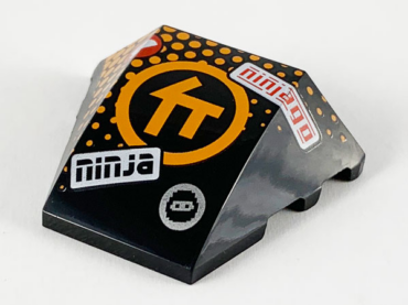 64225pb035 - Wedge 4 x 3 Triple Curved No Studs with Orange Ninjago C Symbol in Circle, Orange Dots, 'ninja' and 'ninjago' Pattern