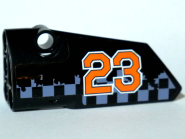 64683pb032 - Technic, Panel Fairing # 3 Small Smooth Long, Side A with Orange '23' on Gray Checkered Background Pattern (Sticker) - Set 42002