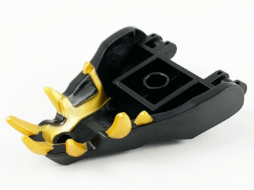 72224pb01 - Dragon Head (Ninjago) Jaw with 2 Bar Handles on Back with Molded Gold Teeth Pattern