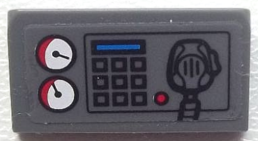 85984pb033 - Slope 30 1 x 2 x 2/3 with White Gauges, Buttons, Blue Bar, and Radio on Transparent Background Pattern (Sticker) - Set 60023