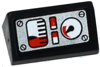85984pb081 - Slope 30 1 x 2 x 2/3 with 4 White and Red Gauges and 4 Screws on Silver Background Pattern (Sticker) - Set 42032