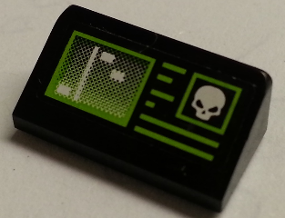 85984pb133 - Slope 30 1 x 2 x 2/3 with Screen with Lime Border and White Skull Pattern (Sticker) - Set 76040