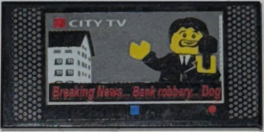 87079pb0073 - Tile 2 x 4 with 'Breaking News Bank robbery Dog' City TV Screen Pattern (Sticker) - Set 7288