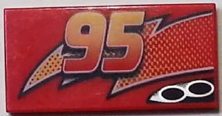 87079pb0187L - Tile 2 x 4 with Lightning, Exhaust Pipes and Centered '95' Pattern Model Left Side