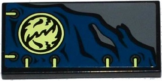 87079pb0261 - Tile 2 x 4 with Dark Blue Cloth with 6 Eyelets, Ninjago Emblem and Yellowish Green Laces Pattern (Sticker) - Set 70737