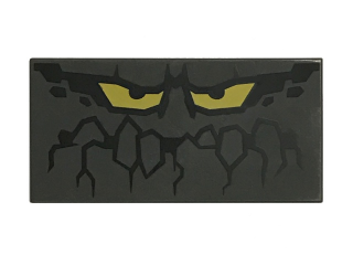 87079pb0407 - Tile 2 x 4 with Rock Creature Face with Jagged Mouth and Yellow Eyes Pattern
