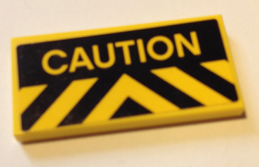 87079pb0552 - Tile 2 x 4 with Yellow and Black Chevron Danger Stripes and 'CAUTION' Pattern (Sticker) - Set 60125