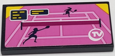 87079pb0623 - Tile 2 x 4 with Two Players on Pink Tennis Court and 'TV' Pattern (Sticker) - Set 41314